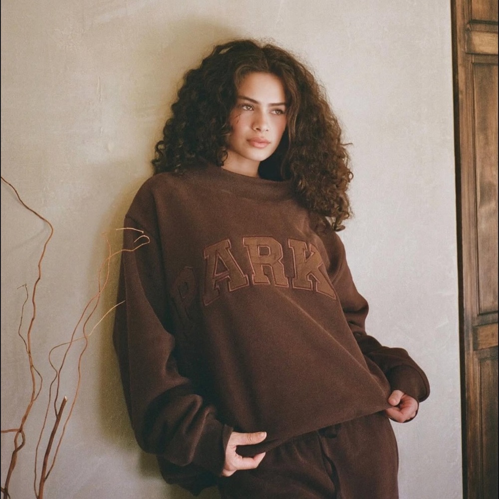 PARKE Monochrome Varsity Mockneck in Chocolate size S/M